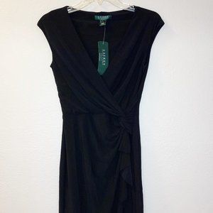 New RALPH LAUREN Womens 2 Black Dress V Neck Ruffle SOFT COMFORTABLE NWT